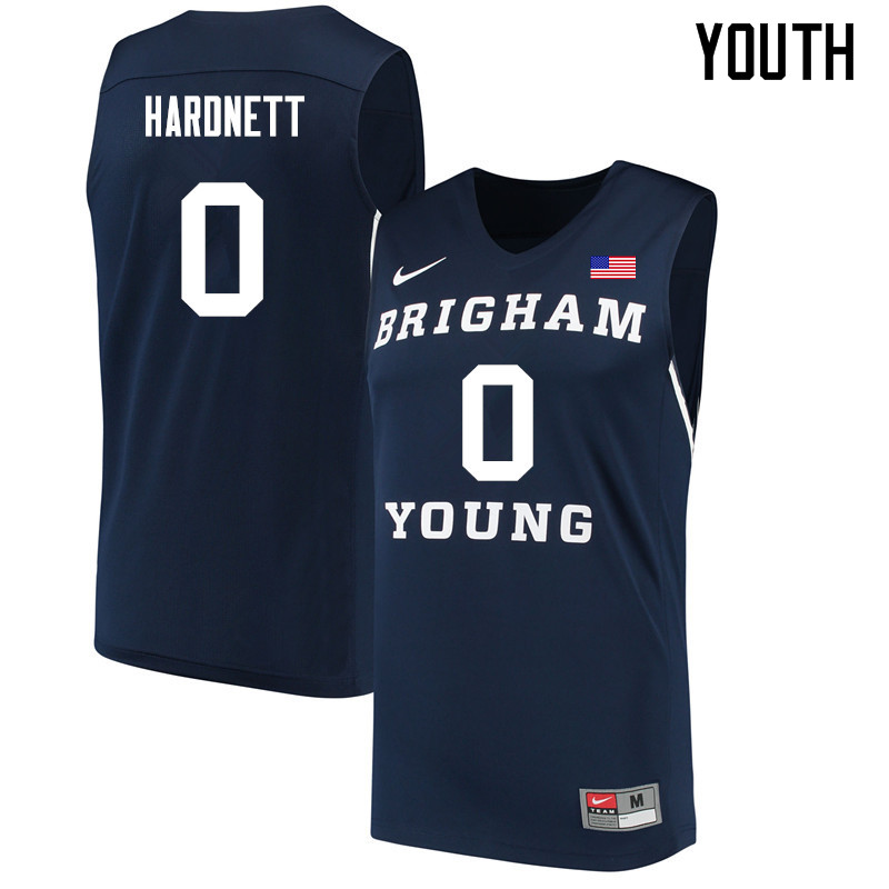 Youth #0 Jahshire Hardnett BYU Cougars College Basketball Jerseys Sale-Navy